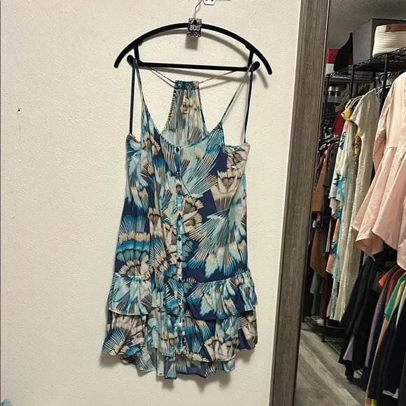 6•Free People Boohoo Blue Floral Dress w/ pockets -ptp 22” - Picture 2 of 5